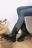 Black Knit Patchwork Lace Up Leather Boots