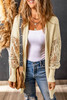 Apricot Crochet Lace Sleeve Ribbed Knit Cardigan