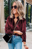 Biking Red Frilled Neck Buttoned Front Velvet Top