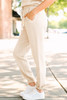 Beige Textured Drawstring Waist Straight Leg Joggers