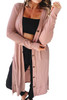 Pink Ribbed Button-Up Split Duster Cardigan