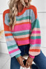 Multicolor Striped Knit Drop Shoulder Puff Sleeve Sweater