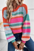 Multicolor Striped Knit Drop Shoulder Puff Sleeve Sweater Multicolor Striped Knit Drop Shoulder Puff Sleeve Sweater