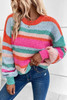 Multicolor Striped Knit Drop Shoulder Puff Sleeve Sweater Multicolor Striped Knit Drop Shoulder Puff Sleeve Sweater