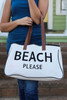 Bright White BEACH PLEASE Print Large Canvas Tote Bag