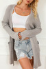 Gray Loose Ribbed Knit Pocketed Open Cardigan