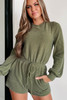 Pickle Green Corded Pullover Long Sleeve Drawstring Romper