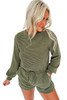 Pickle Green Corded Pullover Long Sleeve Drawstring Romper