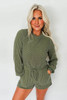 Pickle Green Corded Pullover Long Sleeve Drawstring Romper Pickle Green Corded Pullover Long Sleeve Drawstring Romper