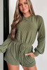 Pickle Green Corded Pullover Long Sleeve Drawstring Romper Pickle Green Corded Pullover Long Sleeve Drawstring Romper
