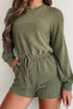 Pickle Green Corded Pullover Long Sleeve Drawstring Romper Pickle Green Corded Pullover Long Sleeve Drawstring Romper