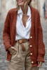 Red Sandalwood Vintage Cable Knit Button Front Cardigan