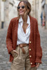 Red Sandalwood Vintage Cable Knit Button Front Cardigan