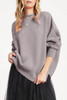 Gray Oversized Drop Shoulder Bubble Sleeve Pullover Sweater