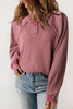 Red Waffle Knit Raglan Sleeve Henley Sweatshirt