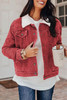 Red Corduroy Sherpa Snap Button Flap Jacket