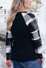 Black Sequin Plaid Patchwork Raglan Sleeve Top