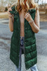 Green Hooded Long Quilted Vest Coat