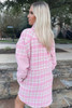 Pink Houndstooth Splicing Oversized Tweed Shacket