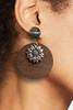 Silvery Retro Sunflower Round Wood Stud Earrings