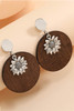 Silvery Retro Sunflower Round Wood Stud Earrings