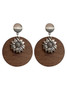 Silvery Retro Sunflower Round Wood Stud Earrings