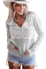 Gray Lace Patch Thumbhole Sleeve Zipped Kangaroo Pocket Hoodie