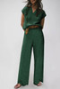 Green Knitted V Neck Sweater and Casual Pants Set