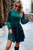 Green Velvet Smocked Puff Sleeve Ruffle Mini Dress