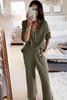 Green Ribbed Knit Collared Henley Top and Pants Lounge Outfit