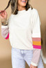 Beige Exposed Seam Colorblock Raglan Sleeve Pullover Top