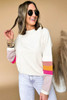 Beige Exposed Seam Colorblock Raglan Sleeve Pullover Top