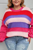 Pink Plus Size Striped Knit Pompom Puff Sleeve Sweater Pink Plus Size Striped Knit Pompom Puff Sleeve Sweater