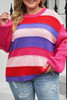Pink Plus Size Striped Knit Pompom Puff Sleeve Sweater Pink Plus Size Striped Knit Pompom Puff Sleeve Sweater