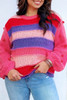 Pink Plus Size Striped Knit Pompom Puff Sleeve Sweater Pink Plus Size Striped Knit Pompom Puff Sleeve Sweater