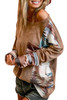 Brown Aztec Print Patchwork Chest Pocket Long Sleeve Top