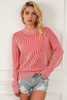 Striped Print Ribbed Trim Round Neck Sweater