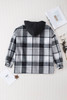 Gray Hooded Plaid Button Front Shacket