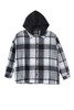 Gray Hooded Plaid Button Front Shacket