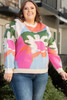 Multicolour Plus Size Floral Drop Shoulder Sweater