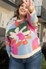 Multicolour Plus Size Floral Drop Shoulder Sweater