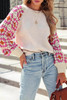 Rose Crochet Puff Sleeve Contrast Knit Sweater