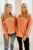 Orange THANKFUL Letter Graphic Corded Sweatshirt