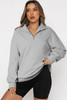 Gray Zipped Funnel Neck Kangaroo Pocket Sweatshirt