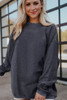 Dark Grey Ribbed Corded Oversized Sweatshirt