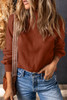 Brown Turtleneck Drop Shoulder Bubble Sleeve Knit Sweater