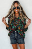 Multicolour Abstract Print 3/4 Puff Sleeve Ruffle Blouse