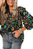 Multicolour Abstract Print 3/4 Puff Sleeve Ruffle Blouse