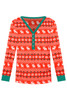 Red Christmas Print Henley Top Pajama Set