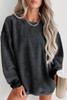 Black Solid Ribbed Knit Round Neck Pullover Sweatshirt Black Solid Ribbed Knit Round Neck Pullover Sweatshirt